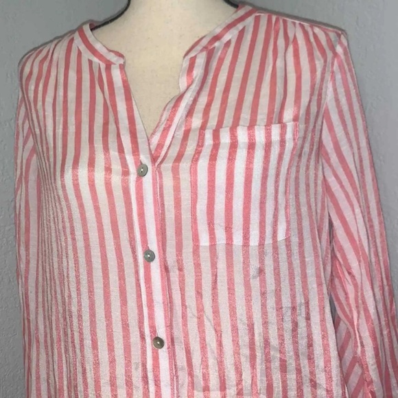 Zac & Rachel Pink and White Striped Button Down Tie Top Sz Medium - Picture 6 of 11